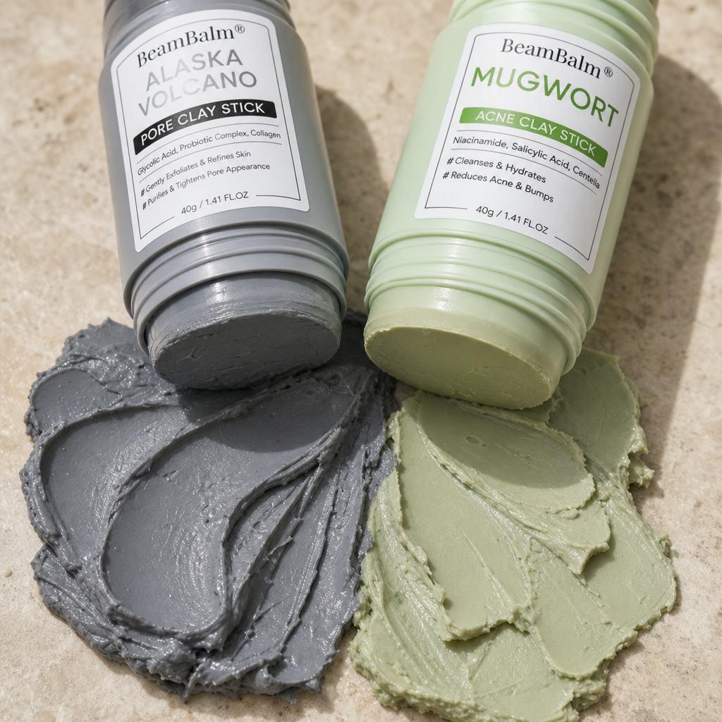 Creamy grey and green clay texture with both sticks