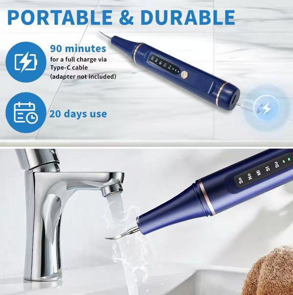 Rinsing the splash-proof head of the tartar remover under a tap