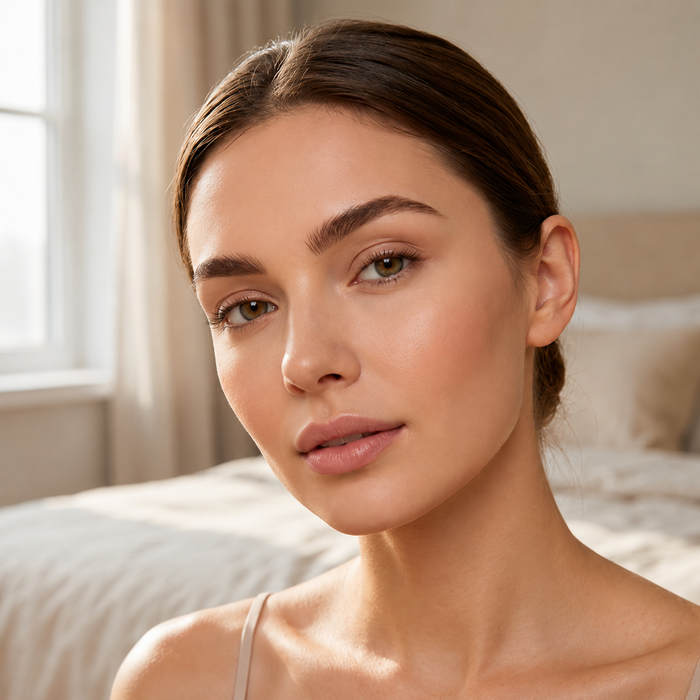 The same brows filled in with fine hair strokes, full and softly defined