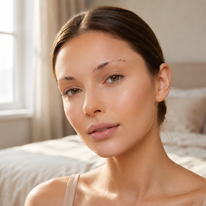 Close-up of sparse, patchy, over-plucked eyebrows