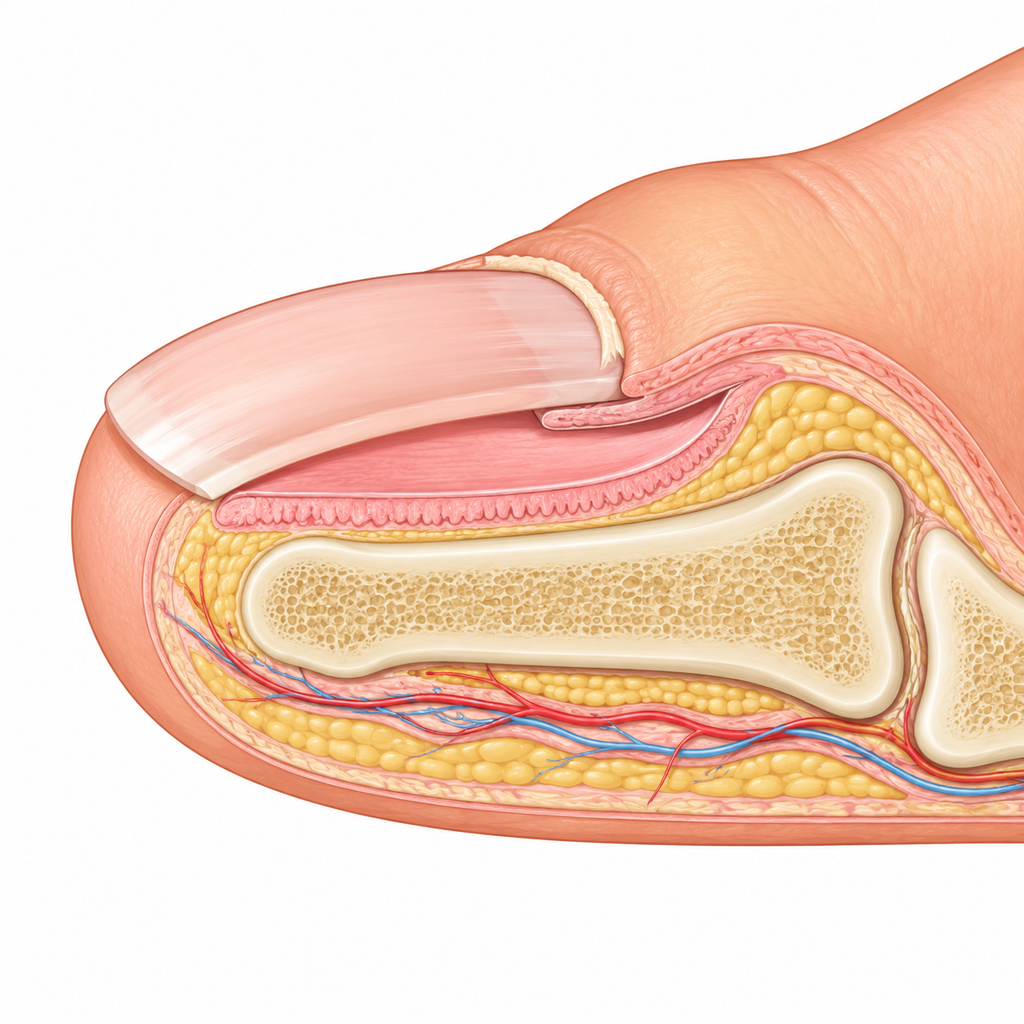 Cross-section illustration of a toe and nail